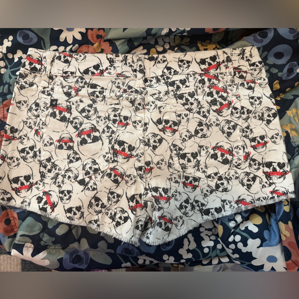 Lovesick Skull Patterned Shorts with Red and Black Accents